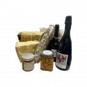 Pacco regalo Padano salame Vecchia Osteria mostarda campanine giardiniera lambrusco fermo Nud Crud lambrusco Zara Red 